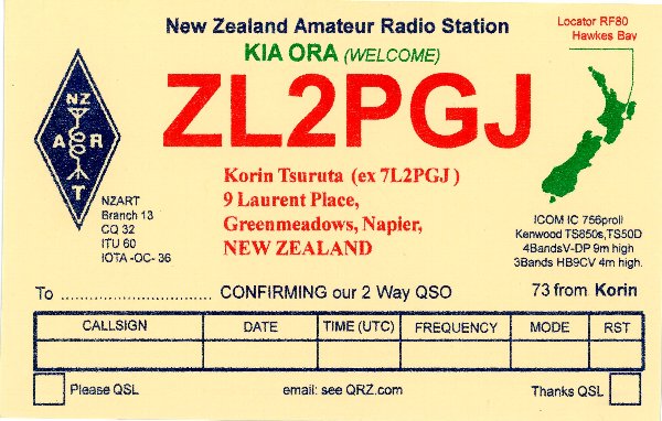 ZL2PGJ QSL card